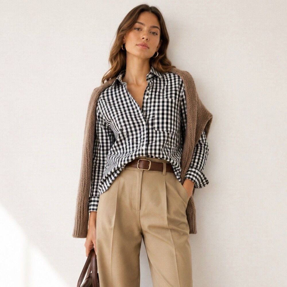 J.Crew Garçon Shirt in Gingham Cotton Poplin Size 4 Black White Button Down